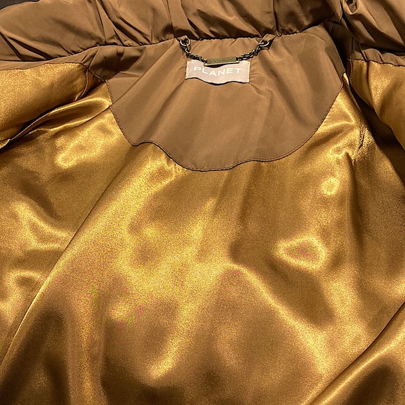 Planet Ladies Faux Fur Hooded Cognac Zippered Down Filled Puffer Coat - Sz 10 - Picture 9 of 14